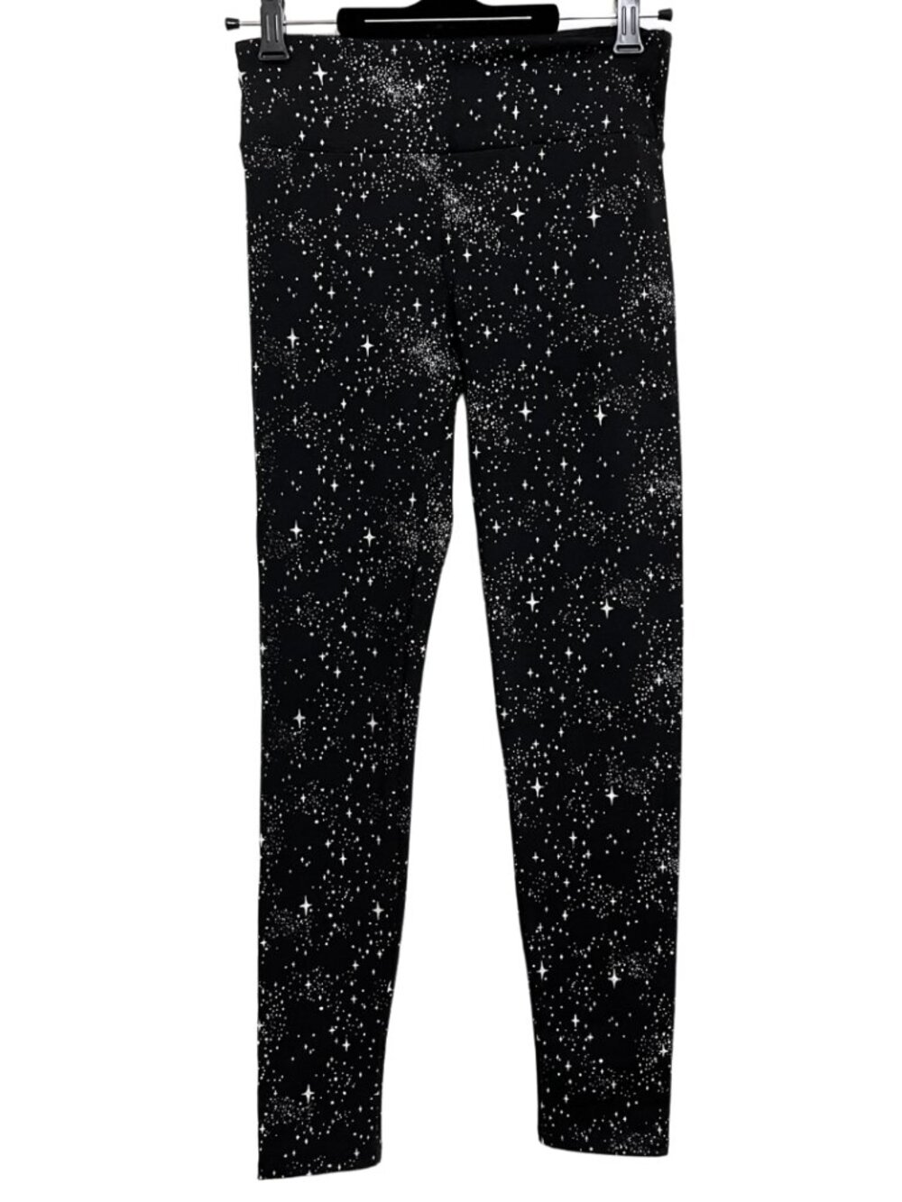 Noli Celestial Silver Holographic Foil Shimmer Star Print Black Leggings – S